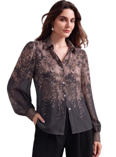 Image of Women Georgette Regular Fit Shirt || Women Top ||Autumn Leaves Print Polo Collar Shirt, Casual Long Sleeve (S-22-25)