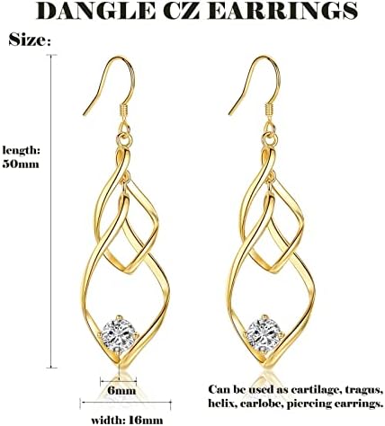 Silver Dangle Drop Earrings for Women, Cubic Zirconia Double Twisted Linear Marquise Loops French Wire CZ Earring | Hypoallergenic Cartilage Piercing Dangle Jewelry (Silver/Gold/Blue/Purple)