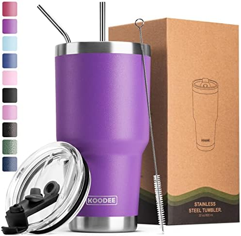 koodee 20 oz Tumbler with Lid-Stainless Steel Vacuum Insulated Coffee Cup with 2 Straws, 1 Lids and Brush (Navy)
