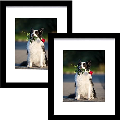 PEALSN 9x12 Picture Frame Set of 2, Made of High Definition Real Glass, Display 6x8 with Mat or 9 x 12 Without Mat, Photo Frames for Wall Mounting or Table Top Display, Black