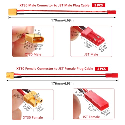 YIXISI 4 Piezas XT30 a JST Cable de Adaptador, JST Conector a XT30 Conector con Cable de Silicona 15cm 20AWG, para Vehículos RC y Baterías Lipo - imagen 2