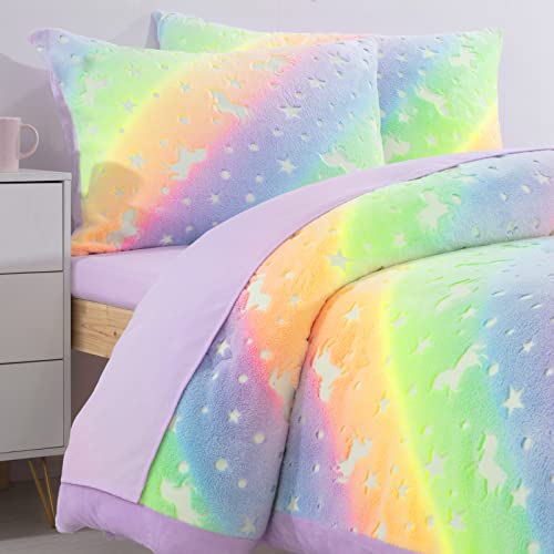Hombys Glow In The Dark Comforter Set 5 Piece Twin/Twin Xl With Sheets, Colourful Stars Velvet Bedding Comforter Sets, Ultra Soft Down Alternative Comforter For Girls Boys Kids, Bed In A Bag #TOP5