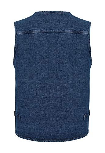 Spanye Men Denim Vest Outdoor Work Jacket Multi Pocket for Travel Photo Fishing Big & Tall3
