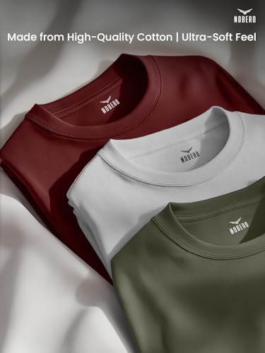 Image of Nobero 100% Cotton Tshirts for Men Combo Pack of 3 | Regular Fit Round Neck Half Sleeve