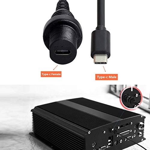 Cablecc Waterproof USB-C Type-C USB 3.1 Extension Flush Car Mount Extension Cable for Dashboard Panel