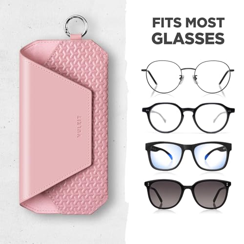 Image of VULKIT Portable Leather Eye Glasses Case for Women & Men, Slim Sunglass Case, Unisex Eyeglass Case