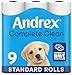 Price comparison product image Andrex Complete Clean Toilet Roll 9 Rolls (Previously Andrex Classic Clean Toilet Tissue) Unbeatable Toilet Paper with Unique 3D Wave, FSC Certified