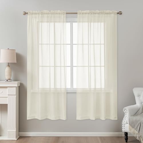 Image of Natural Sheer Curtains 72 Inches Long, Privacy Semi Sheer Curtains for Living Room Bedroom, Light Filtering Rod Pocket Voile Window Drapes 2 Panels Set, Each 42 inch W x 72 inch L