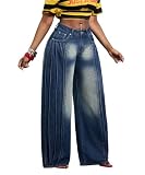 TACSTRUN Women High Waisted Pleated Wide Leg Jeans -...