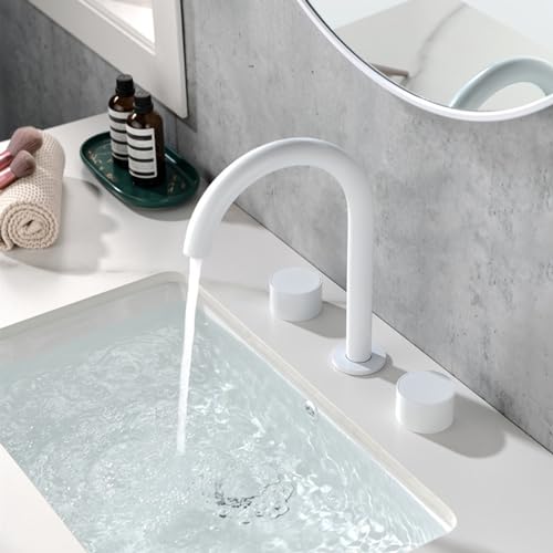 Mitigeur col de cygne 3 trous en laiton blanc pour évier et lavabo G1/2