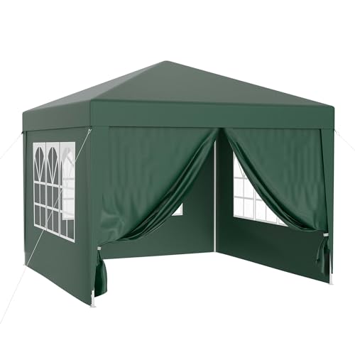 Wiltec pavilion 3 x 3 m in green with UV protection 50+, garden gazebo with removable sides, party tent with windows for e.g. patios and festivals