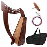 Irish 12 Strings Musical Instrument Celtic Harp Tuning Key Natural Solid Rosewood Knotwork Extra String Set Free Key Wrench And Free Carry Bag (Brown 12 String Harp)