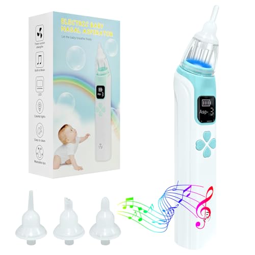 ALEENFOON Aspirador nasal para bebés, limpiador nasal recargable con 3 niveles de succión, 4 puntas de silicona, luz, música, antirreflujo, aspirador nasal para bebés, aspirador eléctrico