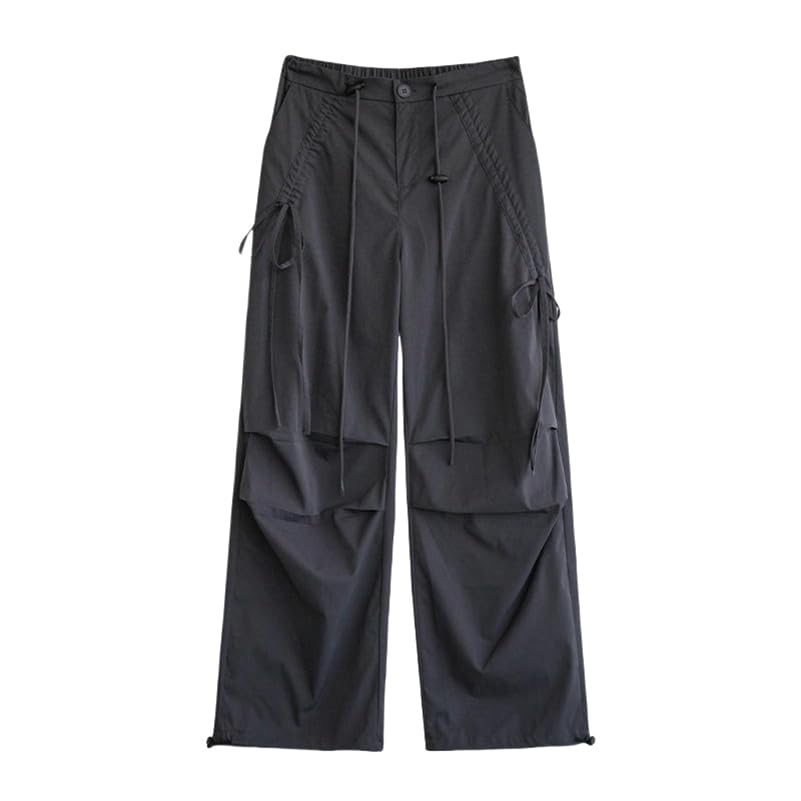 Pantalon cargo sport large à taille haute avec nœud chic pour femmes