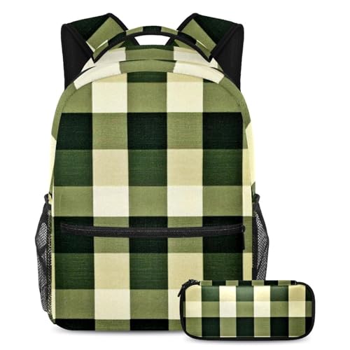 Cartable enfants à carreaux rétro vert anti mal de dos large