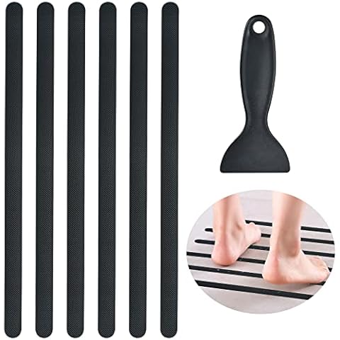 Supkiir Bathtub Non Slip Stickers, 24 PCS Anti Slip Adhesive Shower Treads with Scraper for Bath, Tub, Shower, Pool, Stairs, Ladders, Kitchen, 15’’(Black) Cover