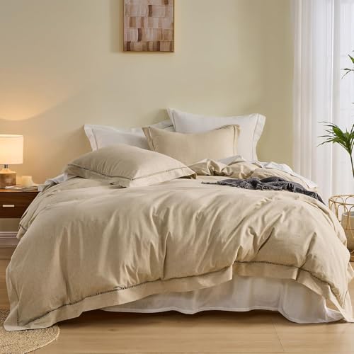 Simple&Opulence Linen Duvet Cover Queen Size, 3 PCS Natural Linen