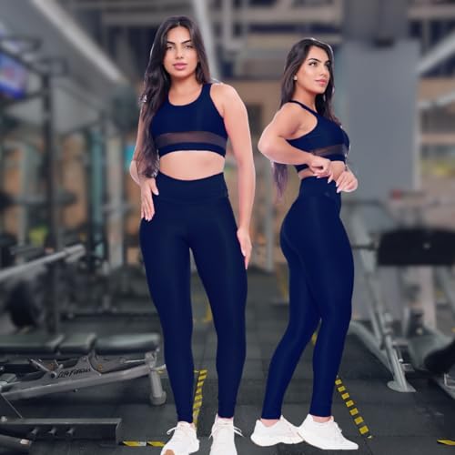 Conjunto Esportivo Feminino Premium, Roupa Fitness Academia, Caminhada, Costuras Reforçadas (Marinho
