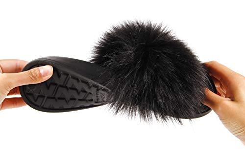Image of Hangrui Women's Faux Fur Slides, Open Toe Cute Fluffy Slippers, Comfortable Furry Sandals