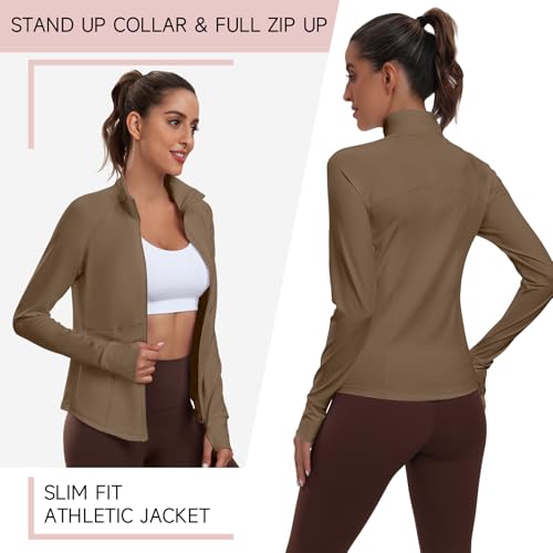 YOKGO Jaquetas de treino femininas antiderrapantes com zíper, leves, esportivas, academia, ioga, rou