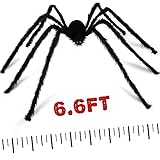 Giant Spider Decoration, Halloween Decorations Outdoor Large Spider Props 6.6FT 200cm, Scary Halloween Spider Decoration, Black Furry Hairy Big Spider Decoration - Black