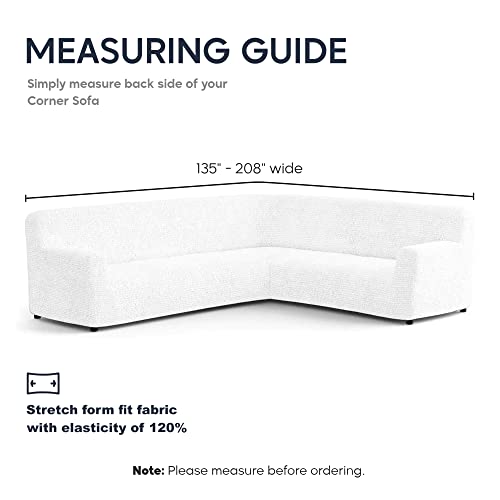 Sectional Sofa Cover - Corner Sofa Slipcover - Soft Polyester Fabric Slipcovers - 1-Piece Form Fit Stretch Furniture Cover - Microfibra Collection (Corner Sofa, White) - Thumbnail 3
