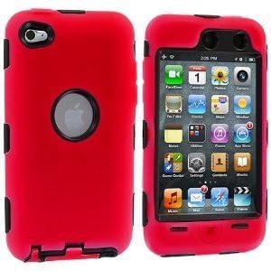 Black Hard/Red Skin Hybrid Case Cover Compatible with Apple iPod Touch 4G, 4th Generation, 4th Gen 8GB / 32GB / 64GB