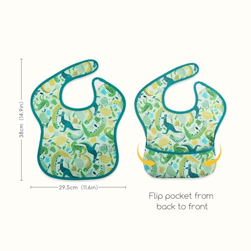 CIVARUA KIDS 3-Pack Waterproof Baby Bibs for Eating - Mess Proof Lightweight Toddler Feeding Bibs with Large Food Catcher, Food-Grade Baby Eating Essentials, Easy to Put On & Clean(Green Animals) — view 5