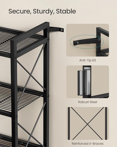 Image of SONGMICS 5-Tier Steel Storage Rack, Shelving Unit with X Side Frames | Dense Mesh, 12.6 x 15.7 x 57.3 Inches, Traditional Basic Style, Matte Black, DACEY Collection UBSC145B01