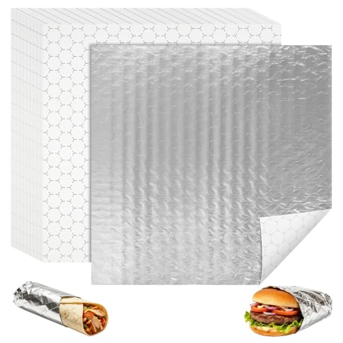 EcoDispose 500 Pcs Insulated Sandwich Wrappers, 12x12" Aluminum Foil Sheets
