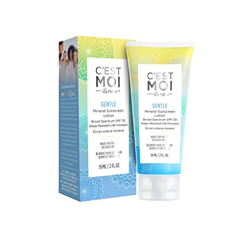 C'est Moi Gentle Mineral Sunscreen Lotion Broad Spectrum SPF 30 | Fragrance-Free Lotion made with Zinc Oxide, Organic Aloe and Shea Butter, Nourishing, Lightweight, Gentle, 2 fl oz.