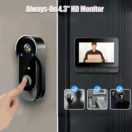 Image of X8 Waterproof Video Doorbell, X8 Smart Video Doorbell, Videos Wireless Door Bell Camera with Monitor, Door Bell Camera Wireless Night Vision with 4.3 inch HD Monitor, Two-Way Audio (wiht Screen)
