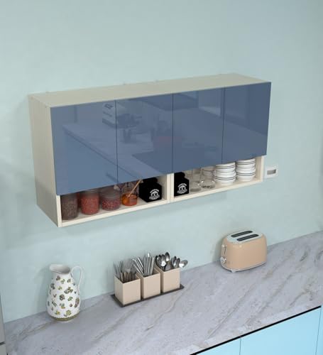 Image of SPECIALITY PANELS 4 Door Wall Cabinet with UV Profile Shutter | Wall Mounted Storage Cabinet for Kitchen Bathroom Living Room | Wooden Wall Cabinet Organizer Blueberry Finish DIY Assembly
