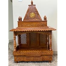 Blackperlcrafts ByBrown Teakwood Wood Craft Rested Pooja Mandir/Temple/Alter Without Door, Hindu Pooja mandir Wooden Temples Traditional Wooden Home Temple