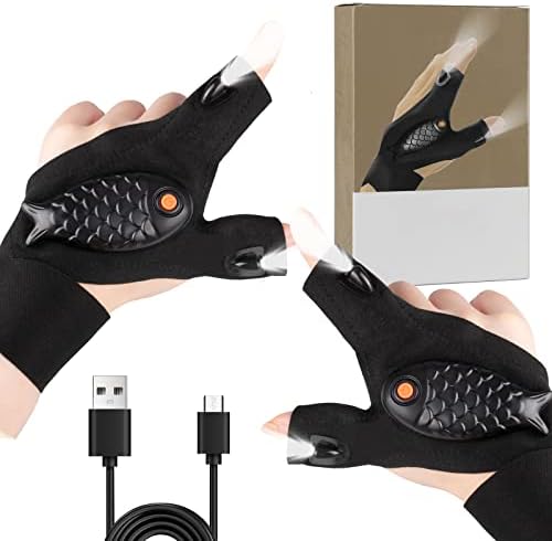 MEYDLL 1 Pair LED Flashlight Gloves Gifts for Men, Rechargeable Hands Free Flashlights for Fishing Camping Repairing, LED Gloves Cool Gadgets Valentine's Day Gift