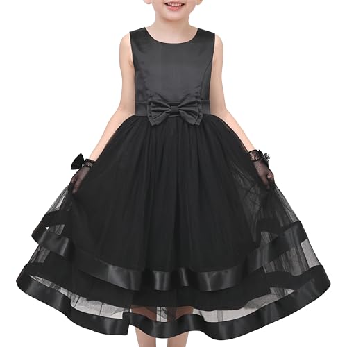 Sunny Fashion Girls Dress Black Bow Tie Glove Formal Party Pageant Sleeveless