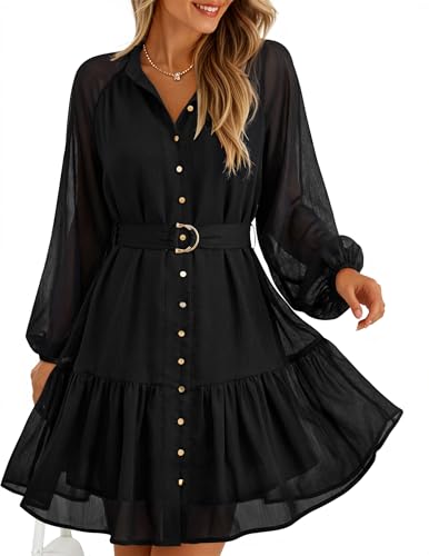 ZESICA Womens Summer Floral Mini Dress 2026 Fall Long Sleeve