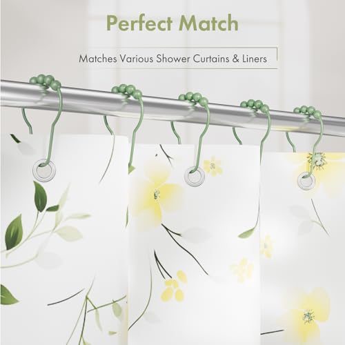 Image of Amazer Shower Curtain Hooks, Decorative Shower Curtain Hooks, Sage Green Rustproof Stainless Steel Shower Hooks for Shower Curtain Liner Shower Rod Hook 12pcs