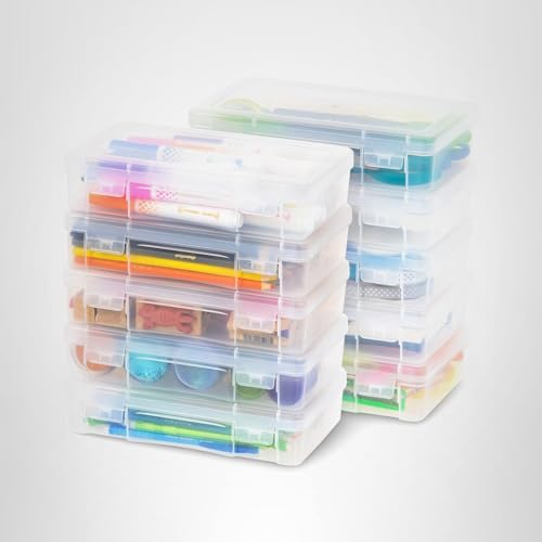 IRIS USA Pencil Case Boxes, 10-Pack, |Made in USA|, Plastic Bead Organizing Containers with Snap Lid for Arts, Crafts, Ephemera, Stickers, & Dance Cheer, Clear - Medium