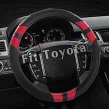 Achiou Leather Steering Wheel Cover - Sporty Design, Non-Slip Breathable Comfortable Grip for 14.5" to 15" Steering Wheels
