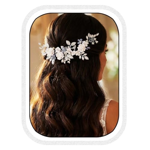 GORAIS Flower Bride Wedding Hair Vine Silver Bridal Hair Accessories Crystal Hair Piece for Women