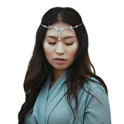 Fdesigner Gothic Head Chain Crystal Pendant Headpieces Gypsy Halloween Hair Pieces Jewelry Boho Hairband for Women and Girls (Red)