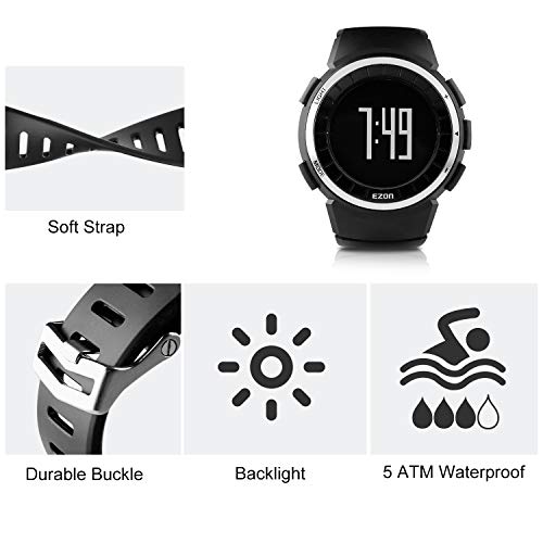 EZON Men's Sports Watches with Calories Counter Pedometer and Fitness Tracker T029 Black