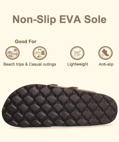 Image of KIDMI Women's Cork Footbed Sandals with Toe Loop, Comfortable Summer Slip-On Slides with Adjustable Buckle