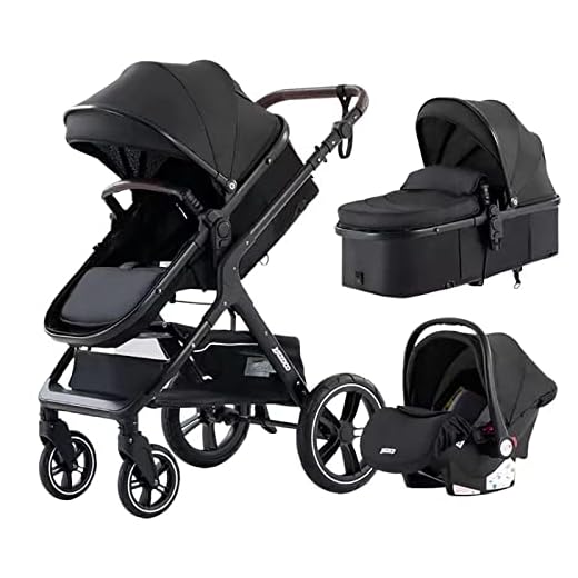 YAZOCO Carrito Bebe 3 en 1 Colapso Silla de Paseo Multifuncional Vista Alta Accesorios Cómodos Para Asientos (Negro)