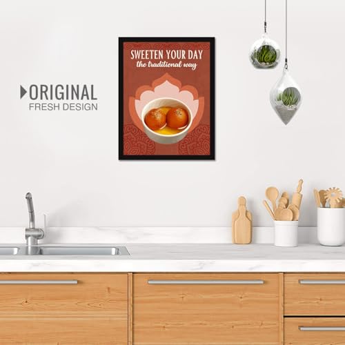 Image of Chaka Chaundh - Gulab jamun wall art poster frame Sweets Mithai shop and confectionery store wall art framed quotes decor item - Restaurant cafe food Deserts poster frame decoration items - 14 X 11 inches