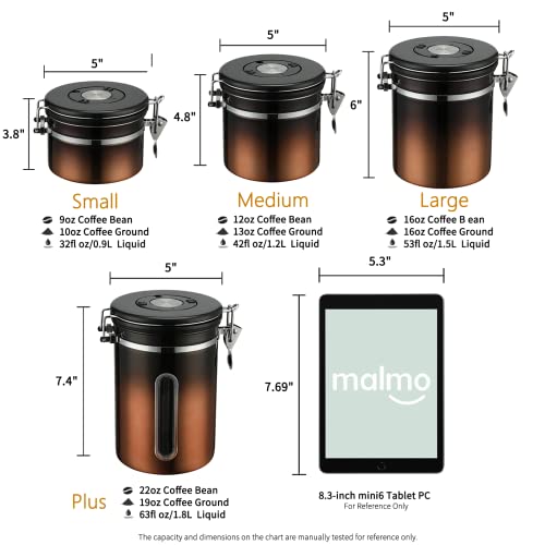Malmo Gradient Coffee Canister,Airtight Coffee Container With Date Tracker Lid, Stainless Steel Canister For Kitchen Food Storage 9Oz, Copper Gradient #TOP3