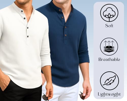 Image of DEEMOON Combo of Men's Cotton Blend Solid Regular Fit Full Sleeve Short Kurta | Men's Trendy Short Kurta Pack of 2 (Available in Plus Size & Combo Packs)