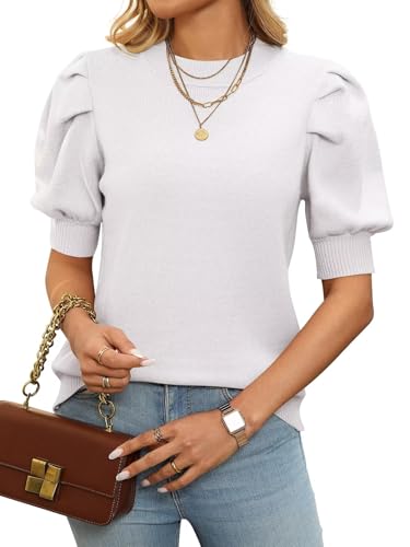 Image of Ahtyeo Women's Puff Short Sleeve Sweater Tops 2025 Spring Summer Trendy Crew Neck Casual T Shirts Pullover Blouses