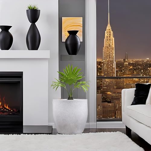 Image of Go Hooked Pluto White Indoor Planter Pot 17 Inch | Lightweight Modern Round Plant Pot for Living Room, Balcony & Office | Decorative Polymer Pot for Live & Artificial Plants